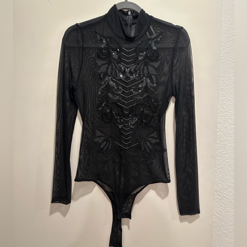 BCBGMAXAZRIA Mesh Detailed Bodysuit